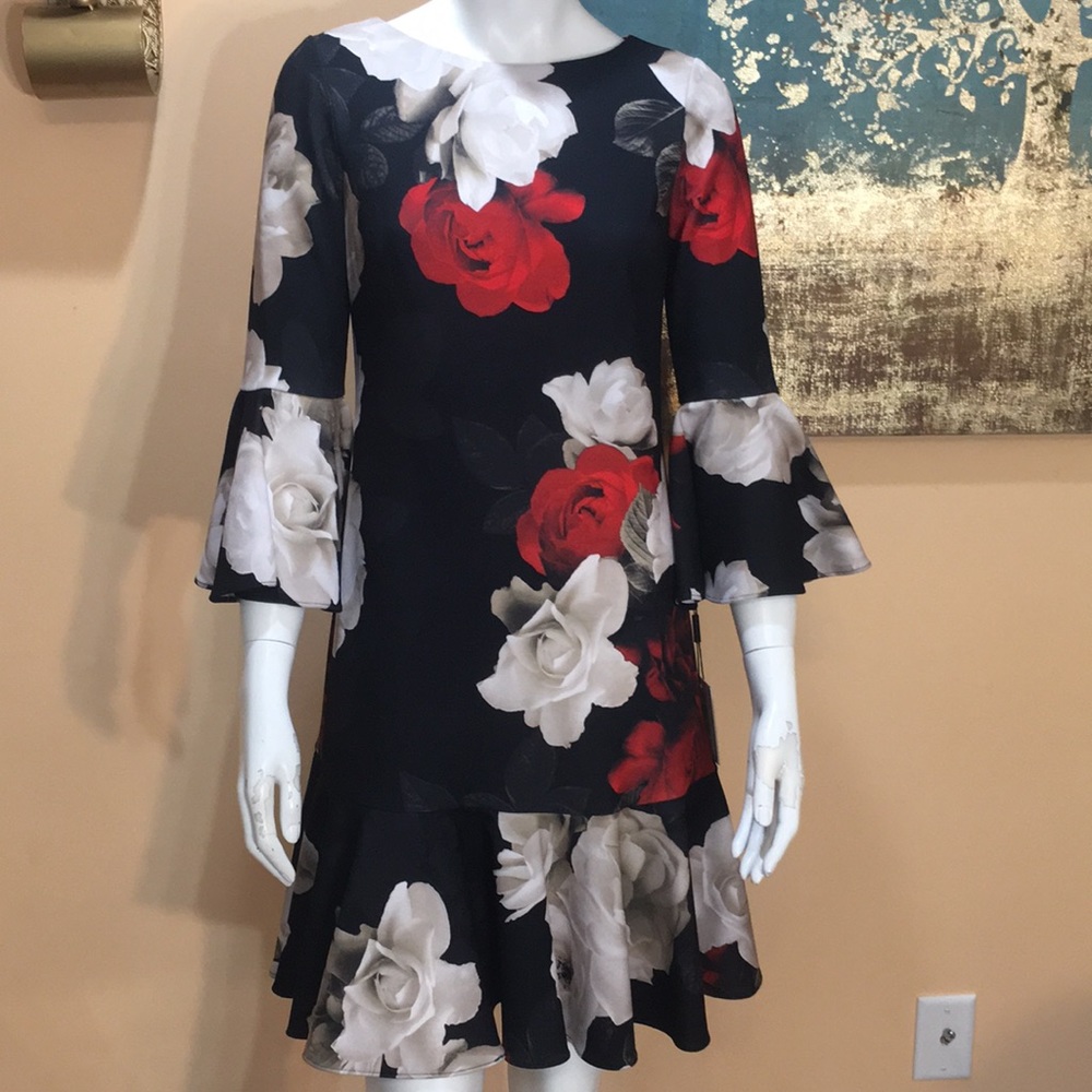 COPY - Calvin Klein Black with Floral print Dress size 2